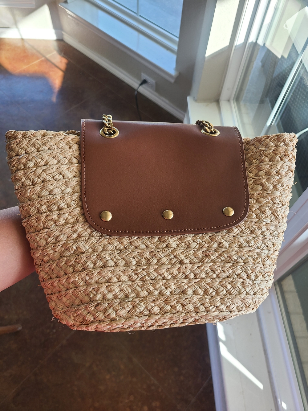Saint Laurent Tan Leather & Straw Tote with Gold Hardware - Picture 4 of 4